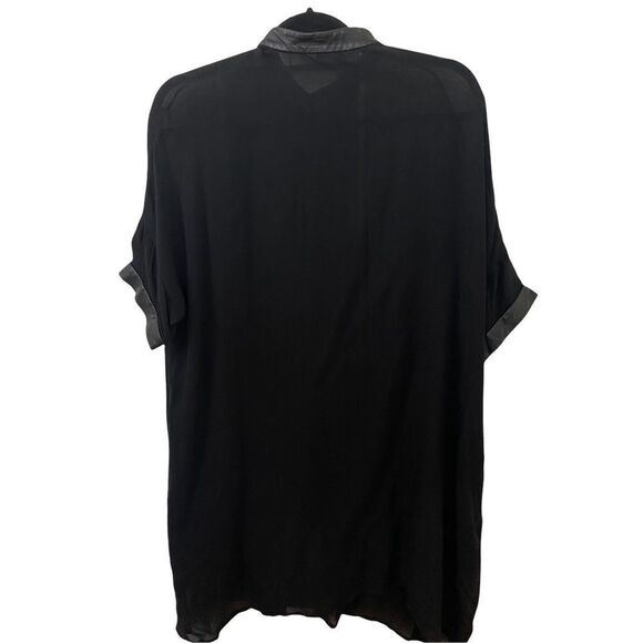 & Other Stories Sheer Short Sleeve Leather Trim Button Down Size Small - Picture 6 of 10